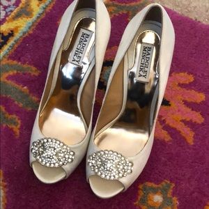 Badgley Mischka Goodie Satin Peeptoe pumps